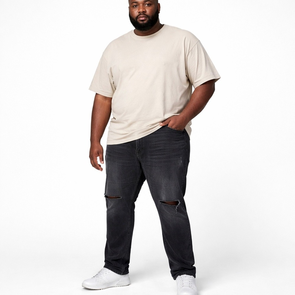NEW The Foundry Men's Athletic Fit Jeans 50x30 Gray Knee Rip Denim Big & Tall